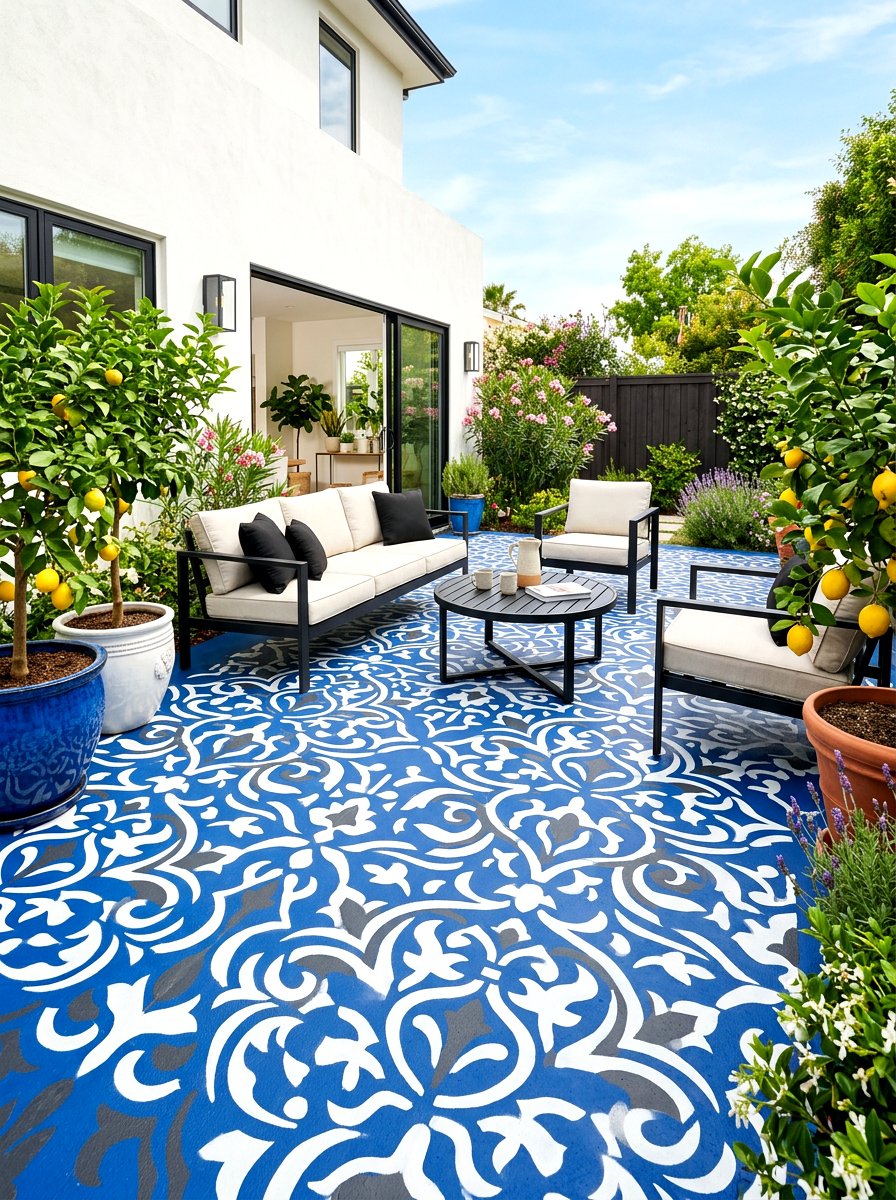 Painted Concrete Patio - 30 budget backyard ideas
