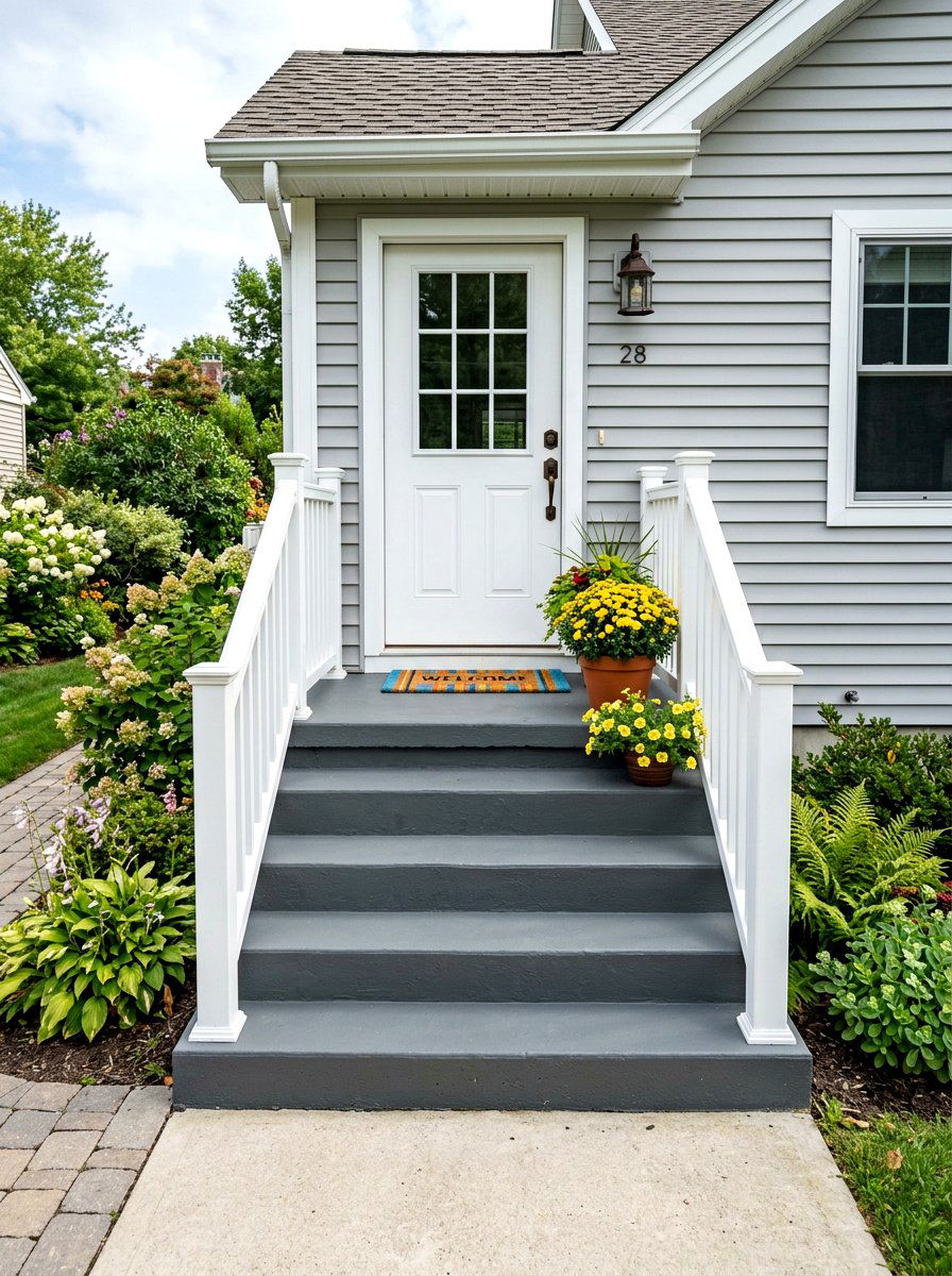 Painted Concrete Side Entry Steps - 30 side entry curb appeal ideas