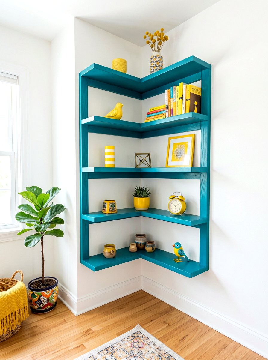 Painted Corner Display Shelf - 30 living room corner shelf ideas