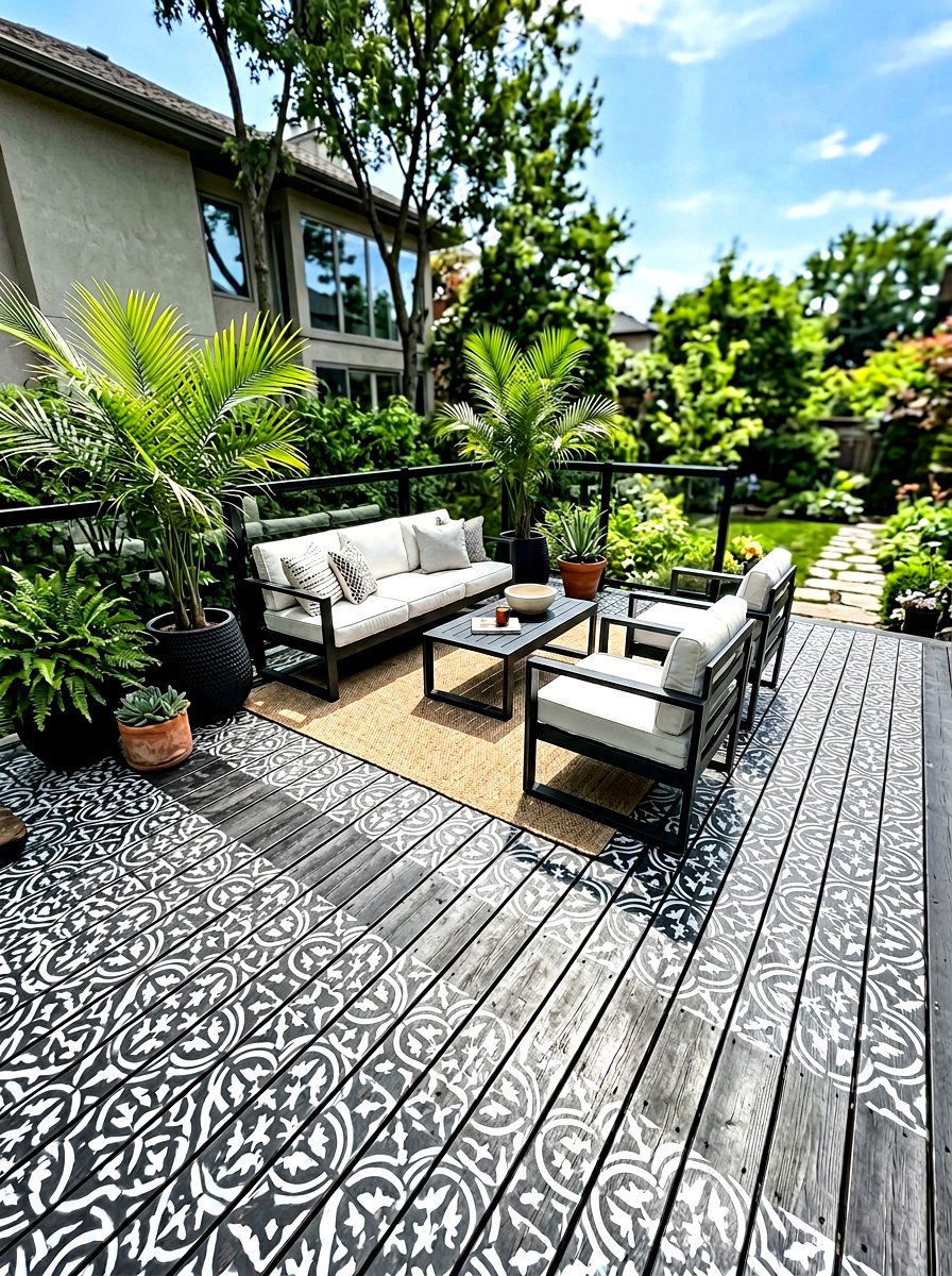 Painted Deck Pattern - 30 bohemian patio decor ideas