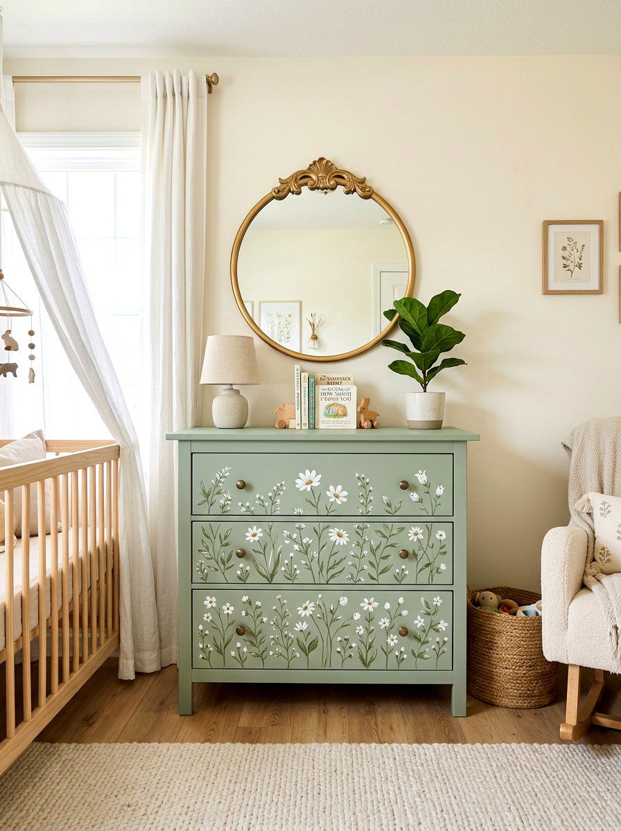 Painted Dresser Mural - 30 soft heirloom nursery ideas