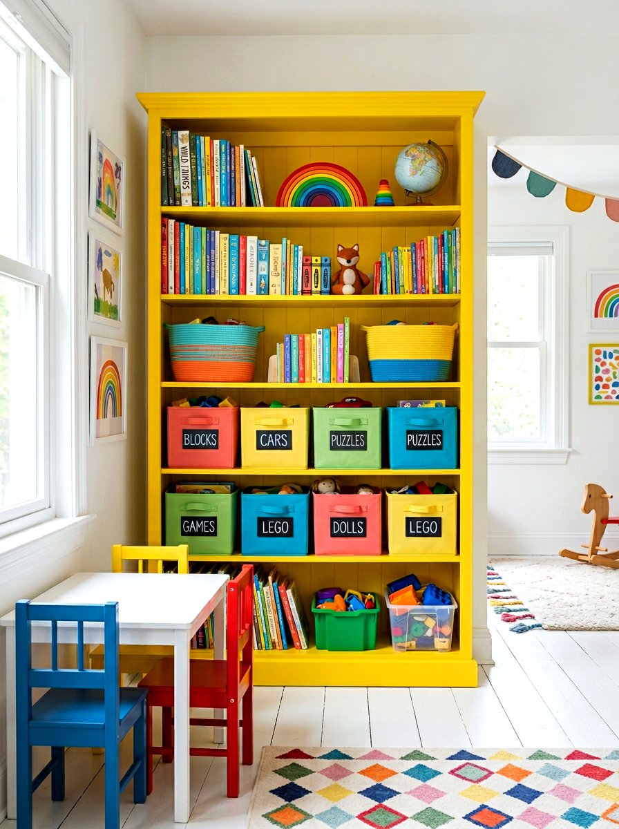 Painted Furniture Bookcase - 30 playroom bookshelf ideas