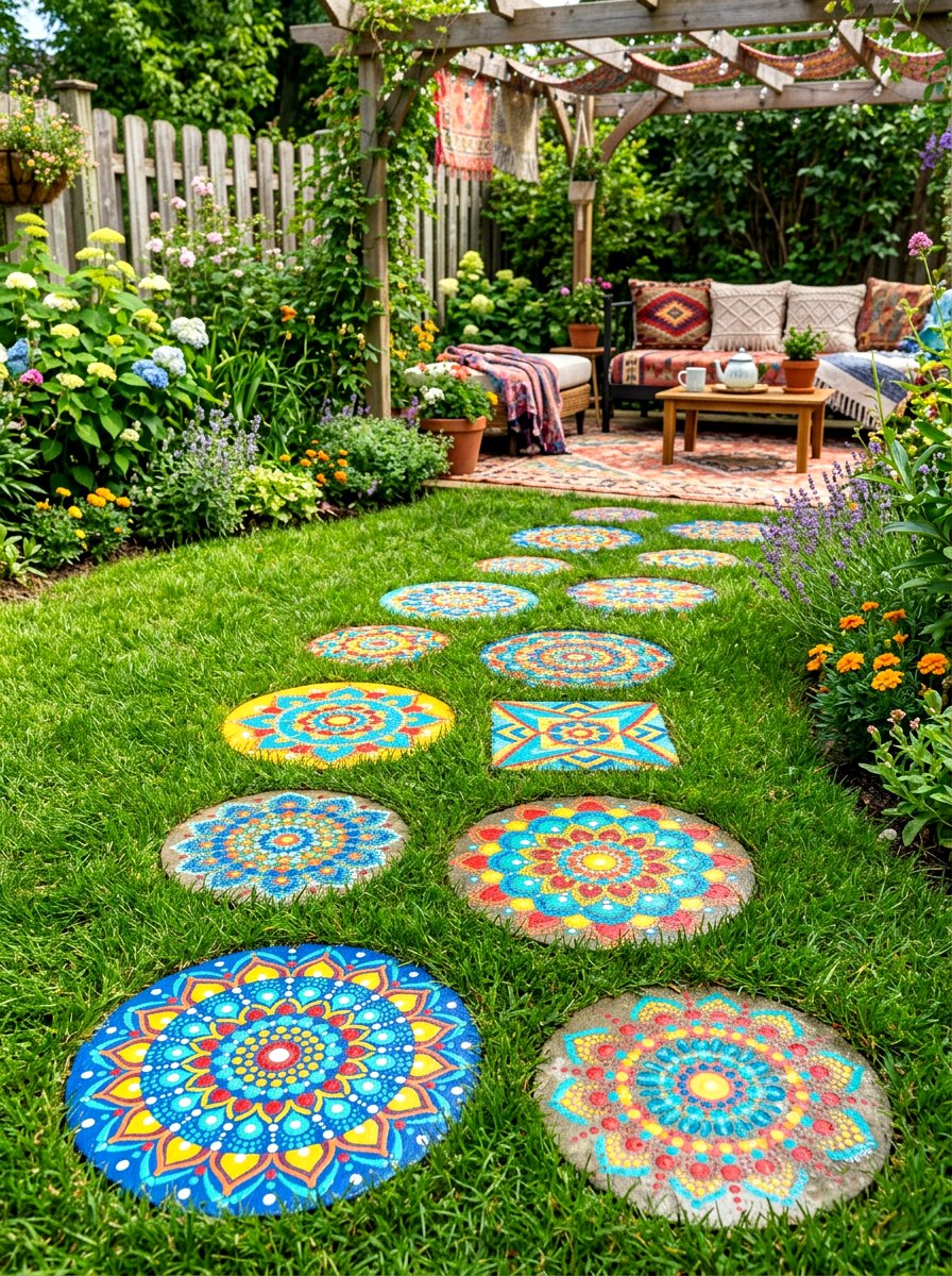 Painted Garden Stone Path - 30 stepping stone backyard path ideas