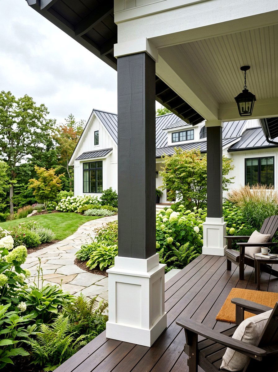 Painted Gray Porch Column - 30 farmhouse porch columns ideas