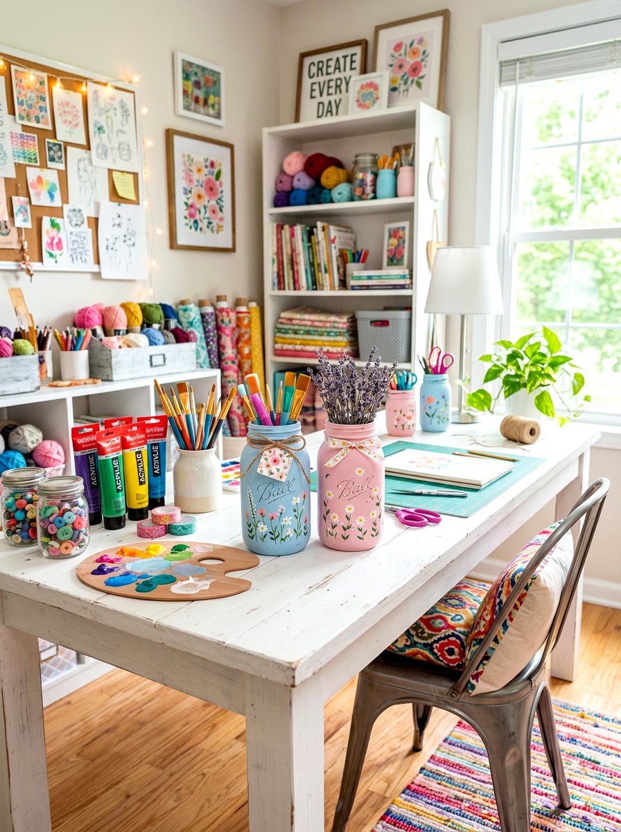 Painted Mason Jar Craft Space - 30 small planter ideas
