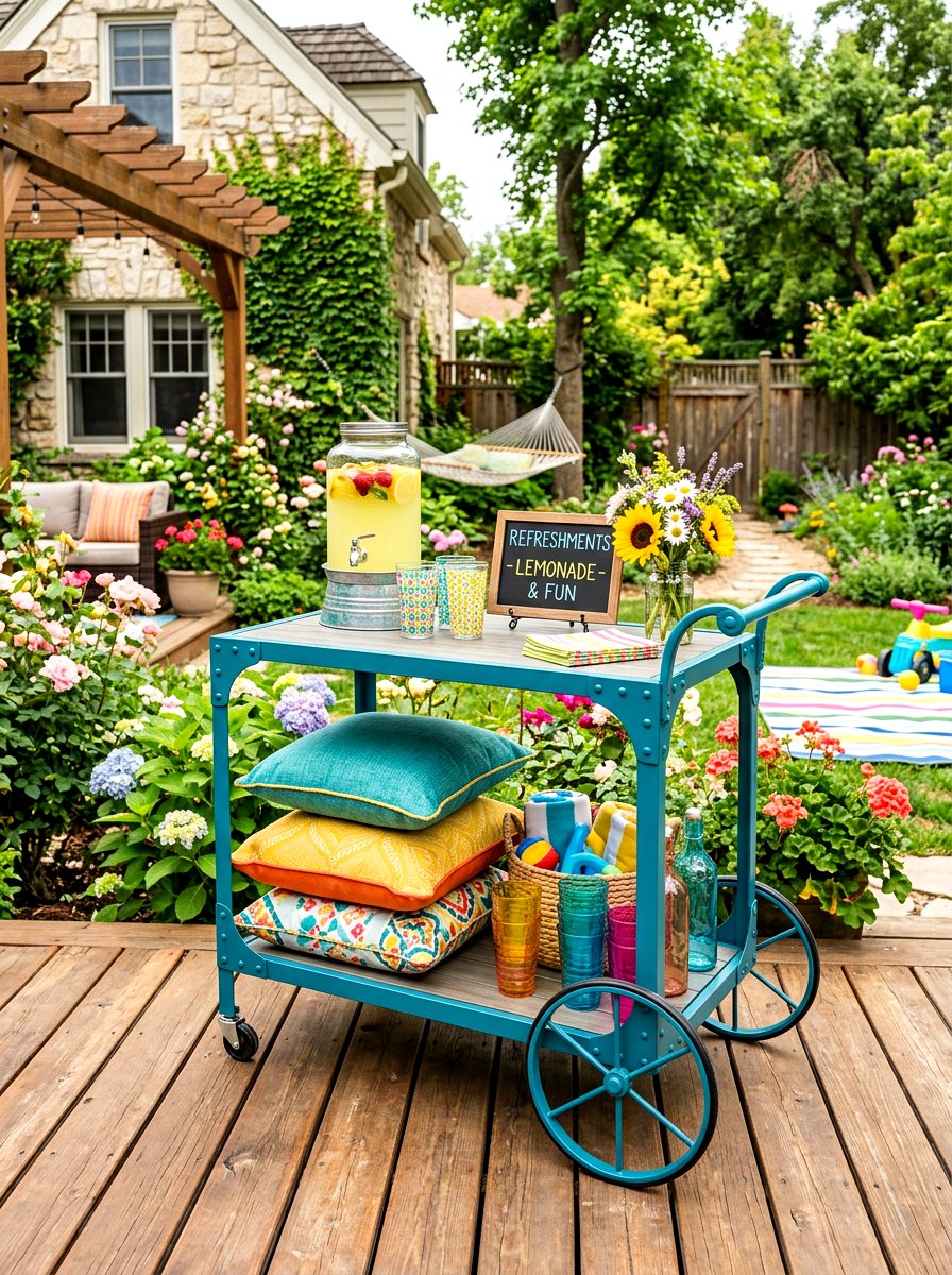 Painted Metal Cart - 30 serving cart patio ideas