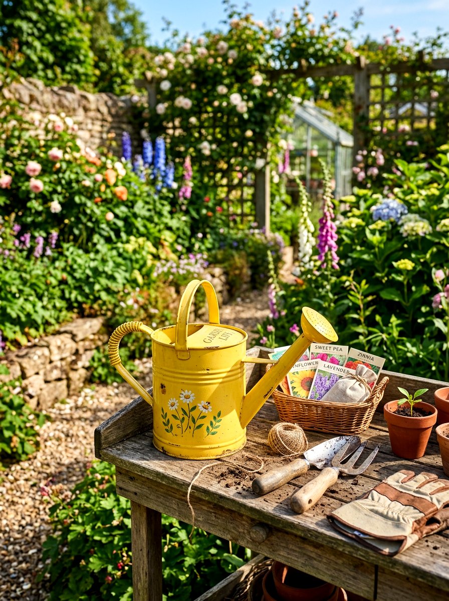 Painted Metal Watering Can - 30 colorful garden decor ideas