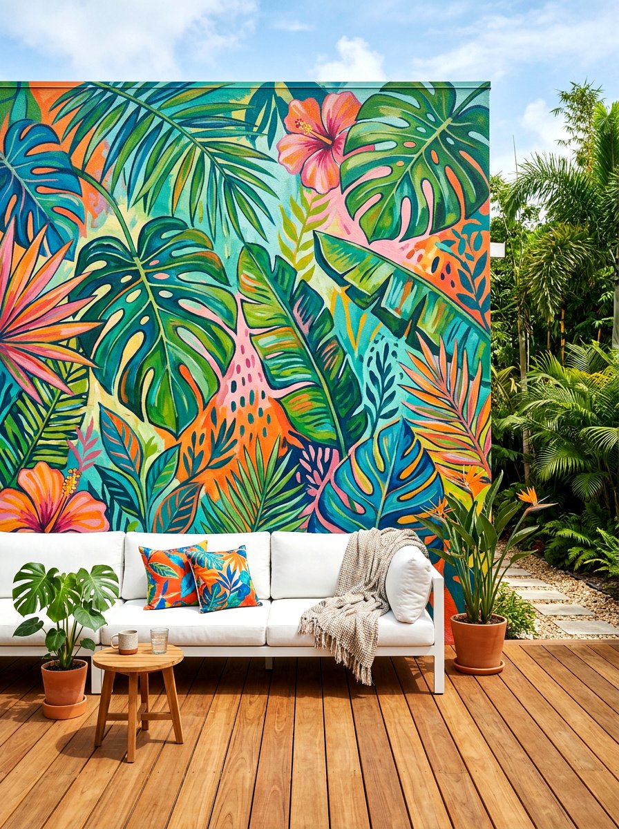 Painted Mural Wall - 30 courtyard privacy wall ideas