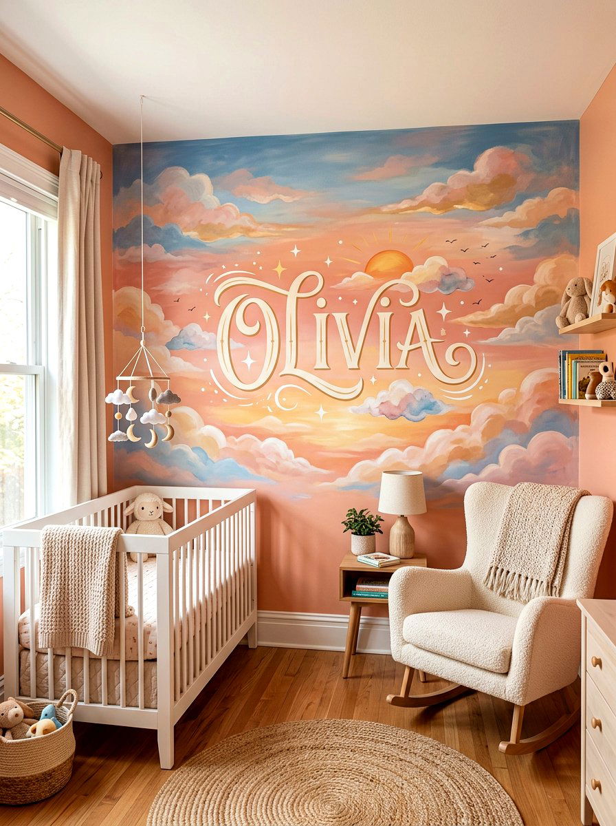 Painted Name Mural - 30 nursery name wall ideas