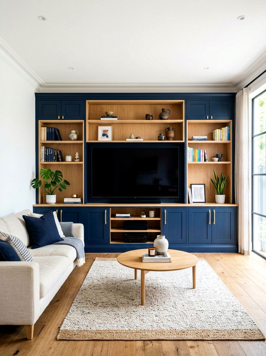 Painted Navy Media Wall - 30 built in media wall ideas