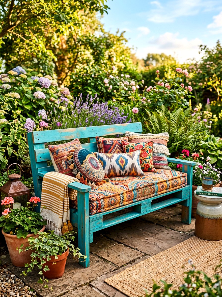 Painted Pallet Bench - 30 fire pit bench ideas