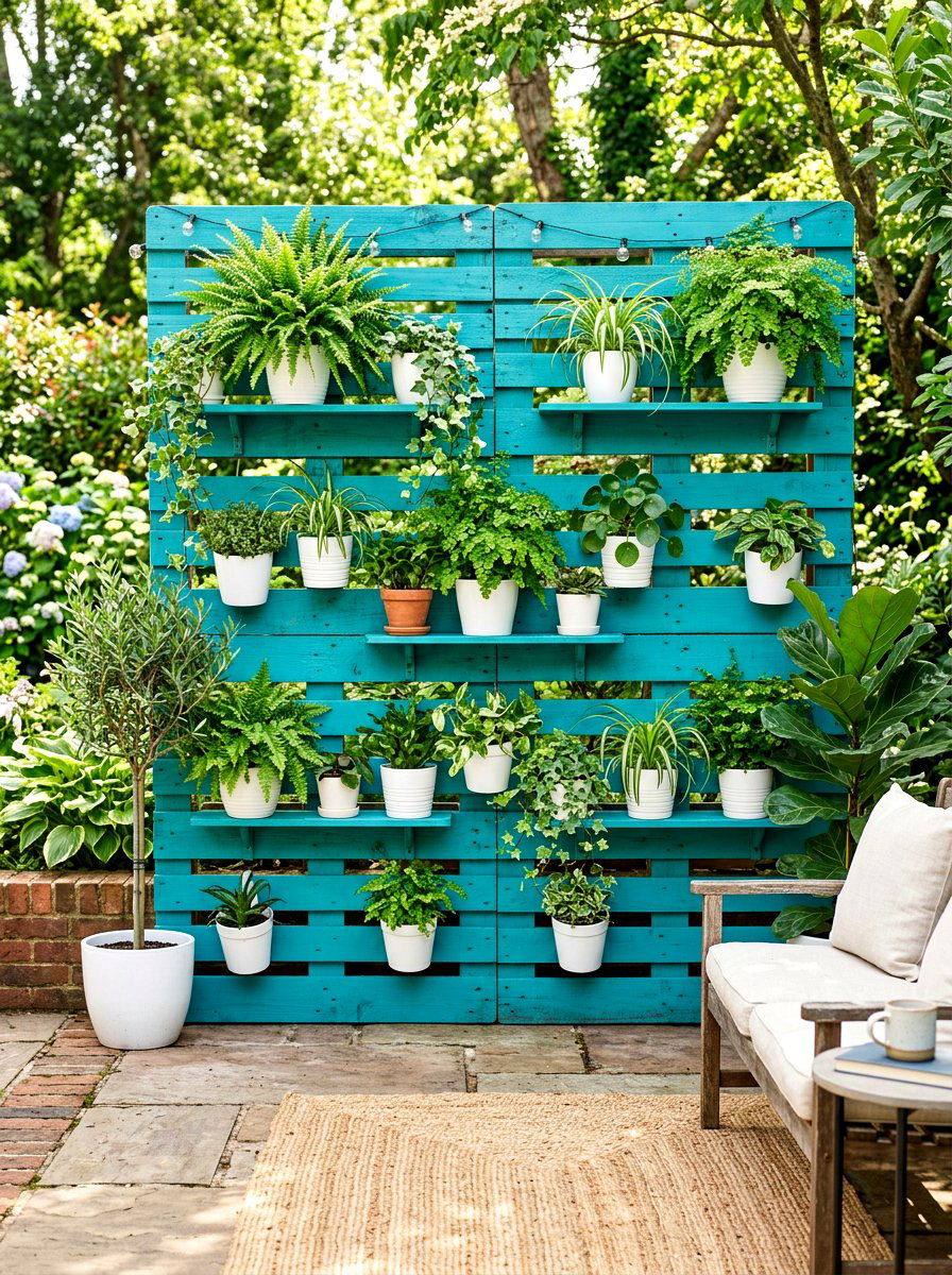 Painted Pallet Wall - 30 pallet garden wall ideas