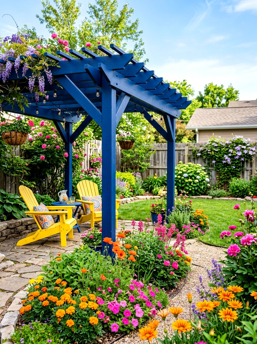Painted Pergola For Colorful Backyard - 30 small pergola ideas
