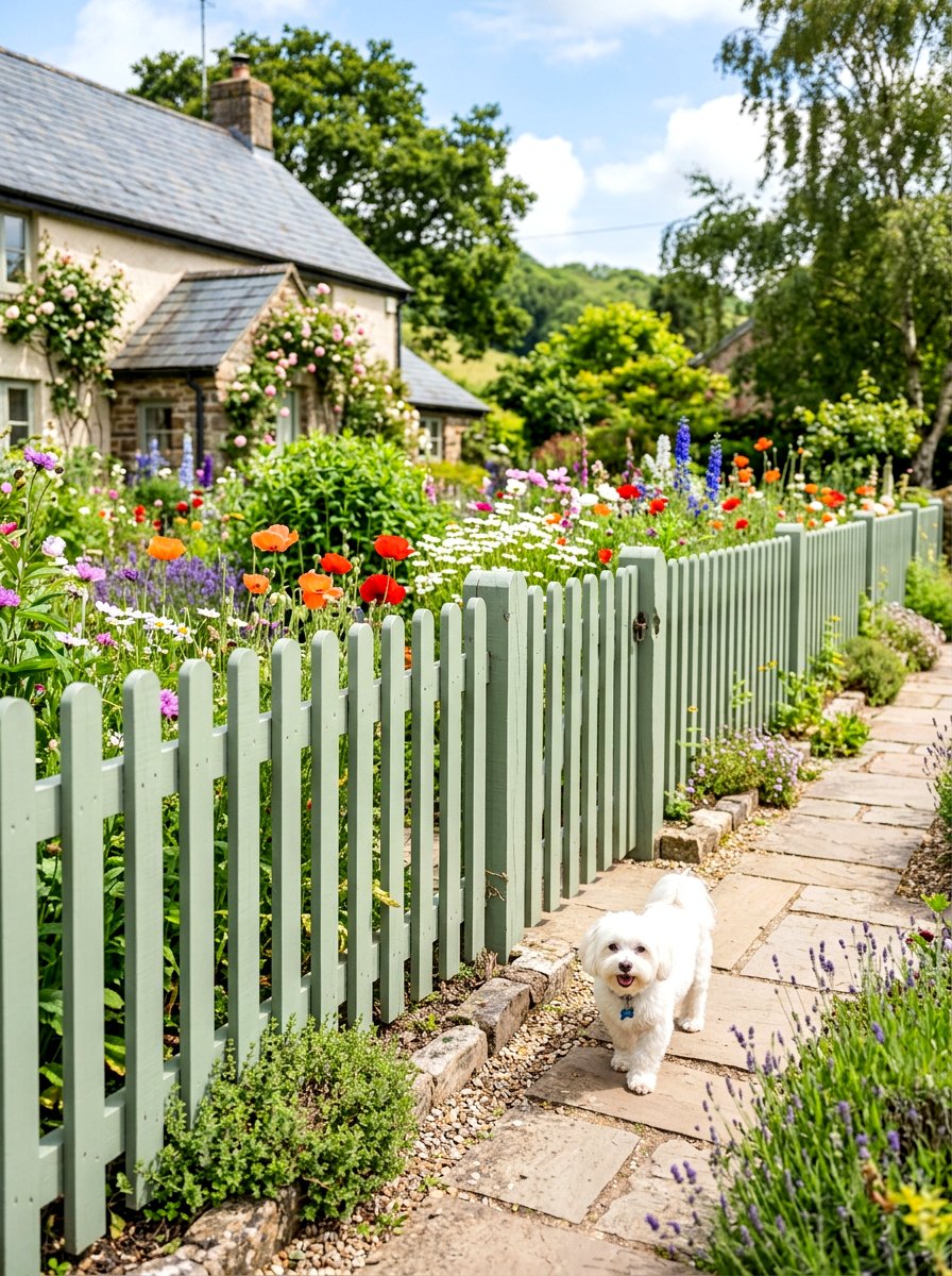 Painted Picket Garden Fence - 30 dog fence ideas