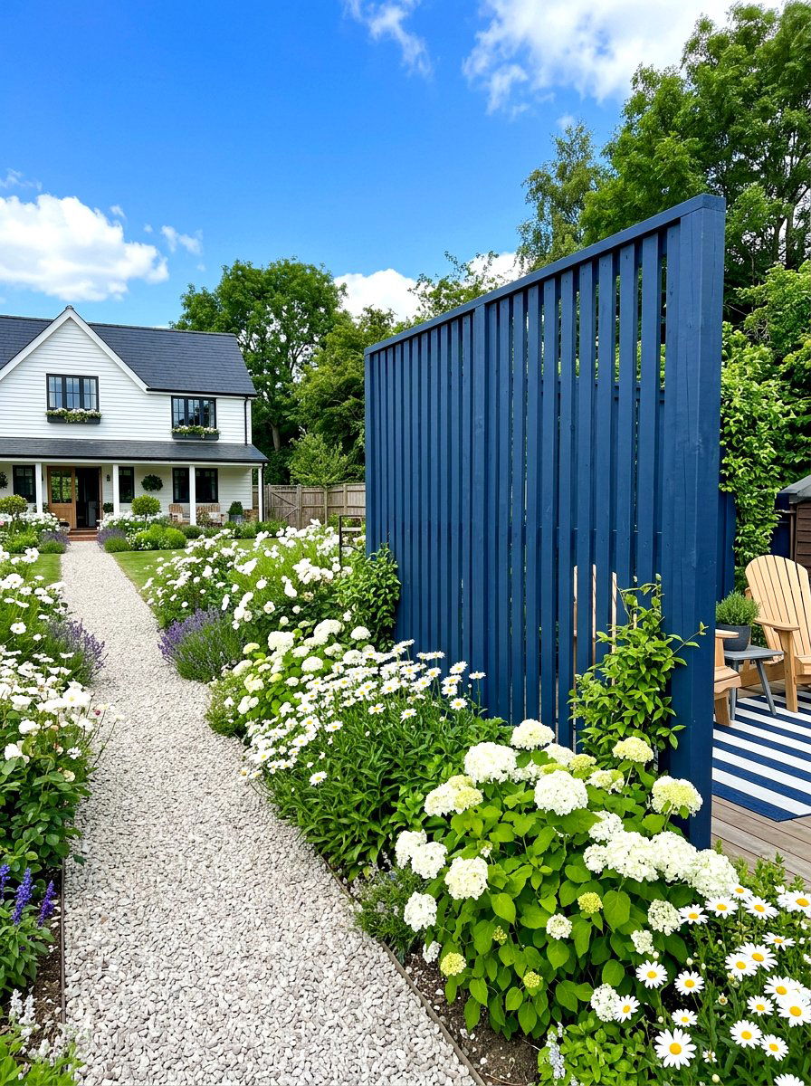 Painted Pine Slat Screen - 30 slatted privacy wall ideas
