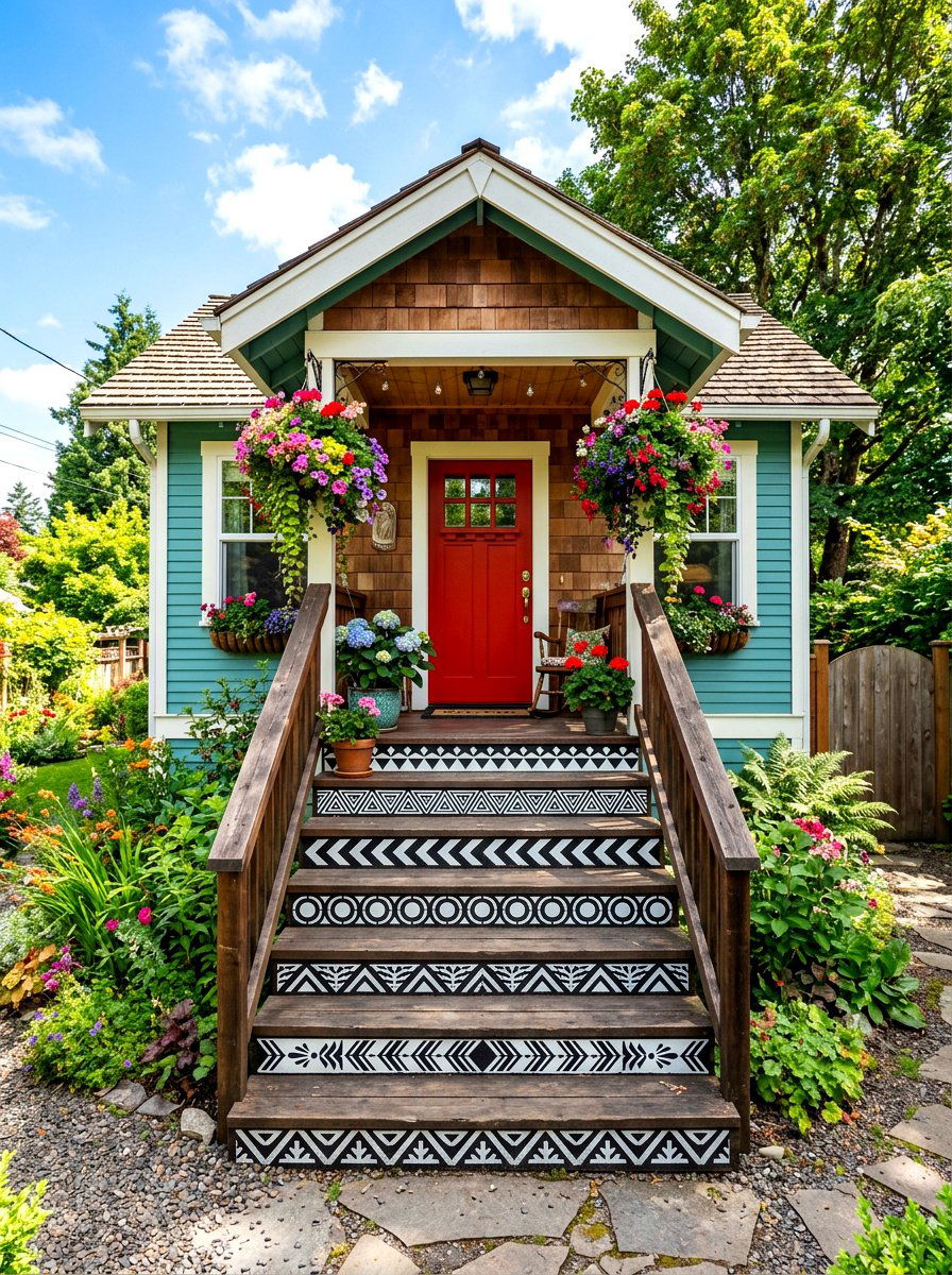 Painted Riser Patterns - 30 front steps makeover ideas