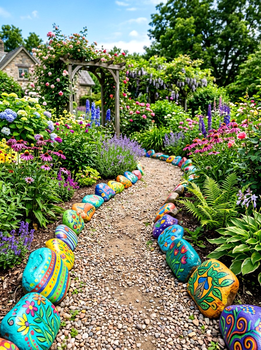 Painted Stone Edging - 30 flower bed edging ideas