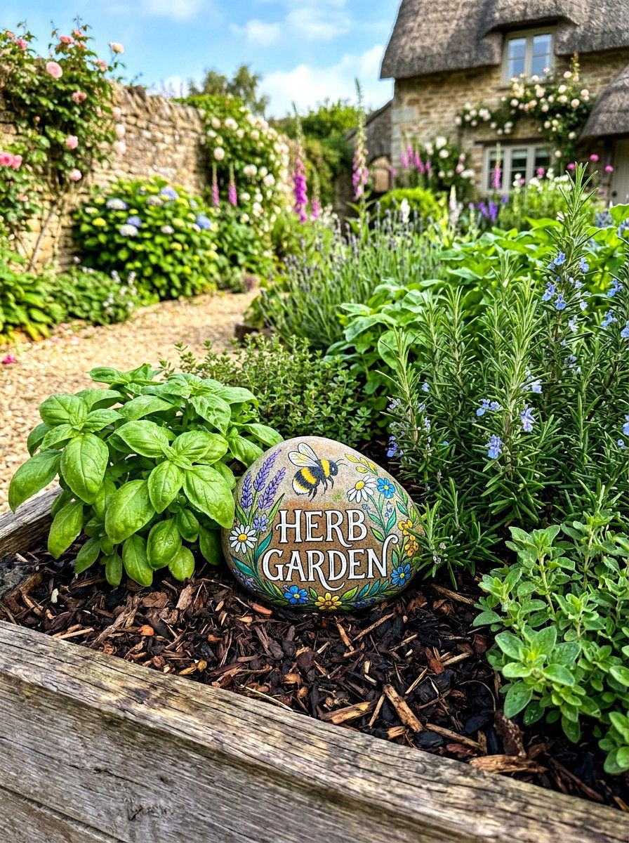 Painted Stone Marker - 30 herb garden marker ideas