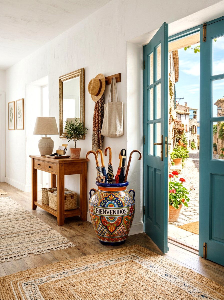 Painted Terracotta Umbrella Pot - 30 umbrella stand ideas