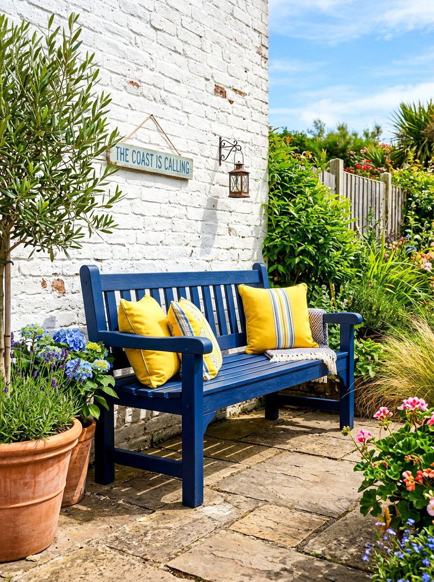 Painted Timber Bench - 30 built in patio bench ideas