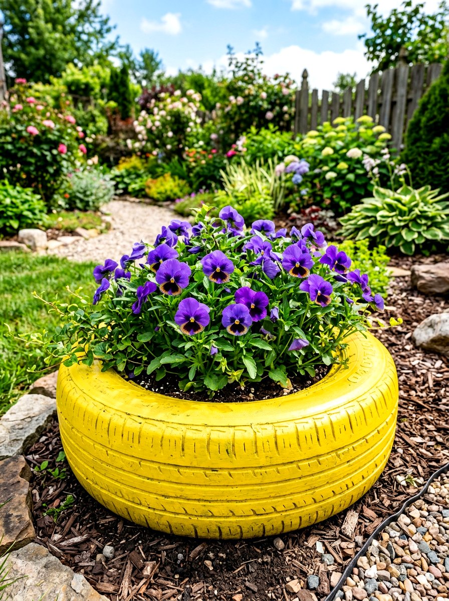 Painted Tire Planter - 30 colorful garden decor ideas