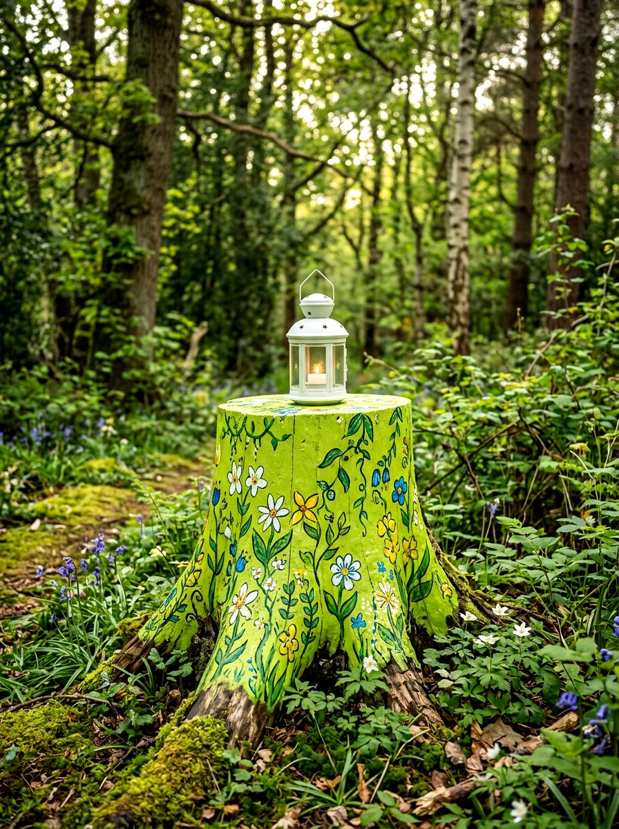 Painted Tree Stump - 30 colorful garden decor ideas