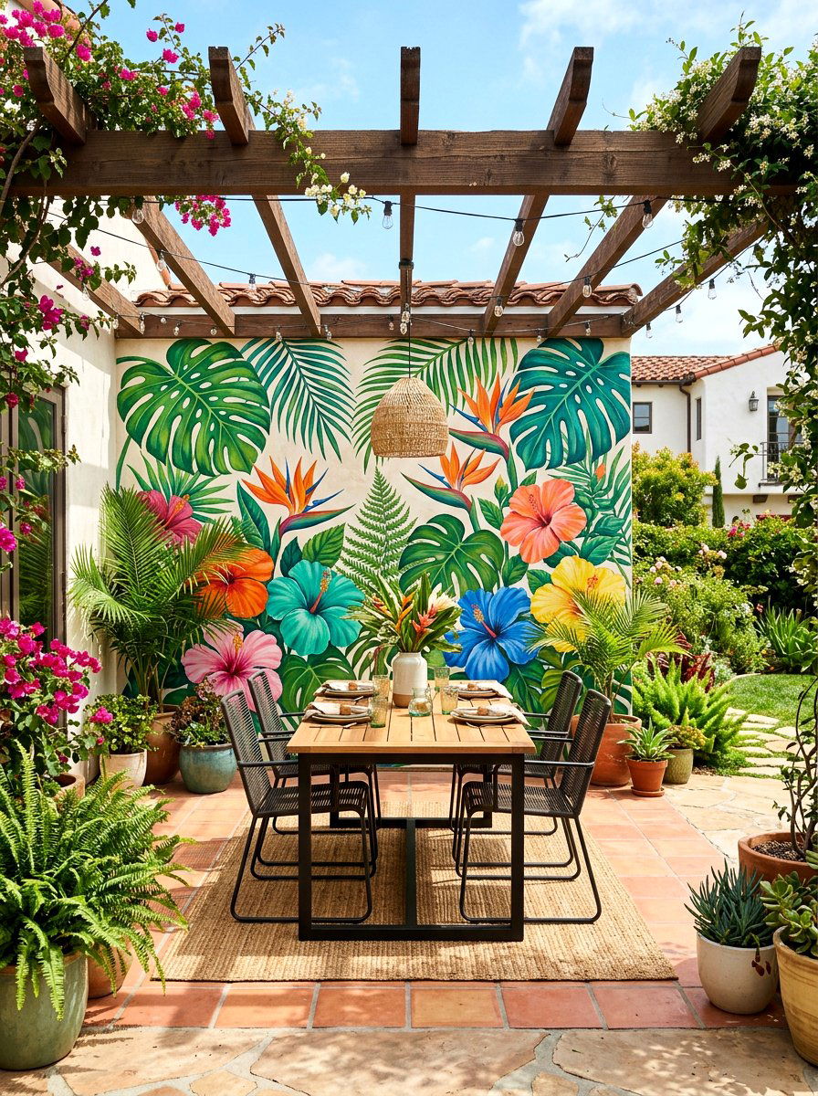 Painted Wall Mural - 30 patio wall decor ideas