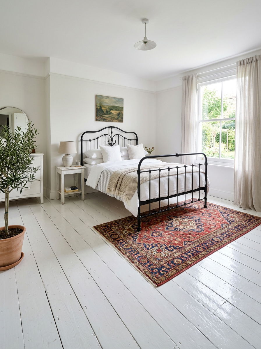 Painted White Floors - 30 soft vintage bedroom ideas