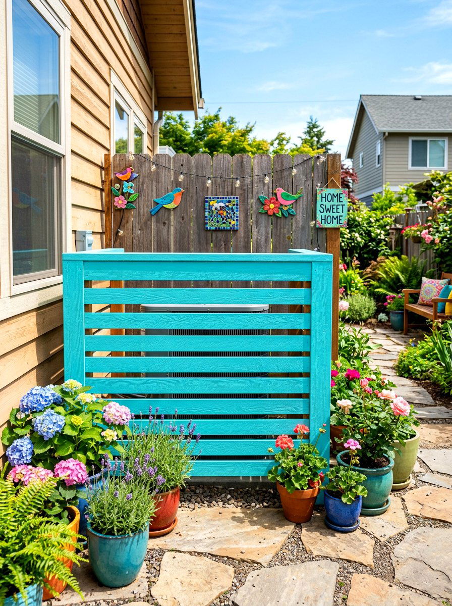 Painted Wood AC Screen - 30 air conditioner screen ideas