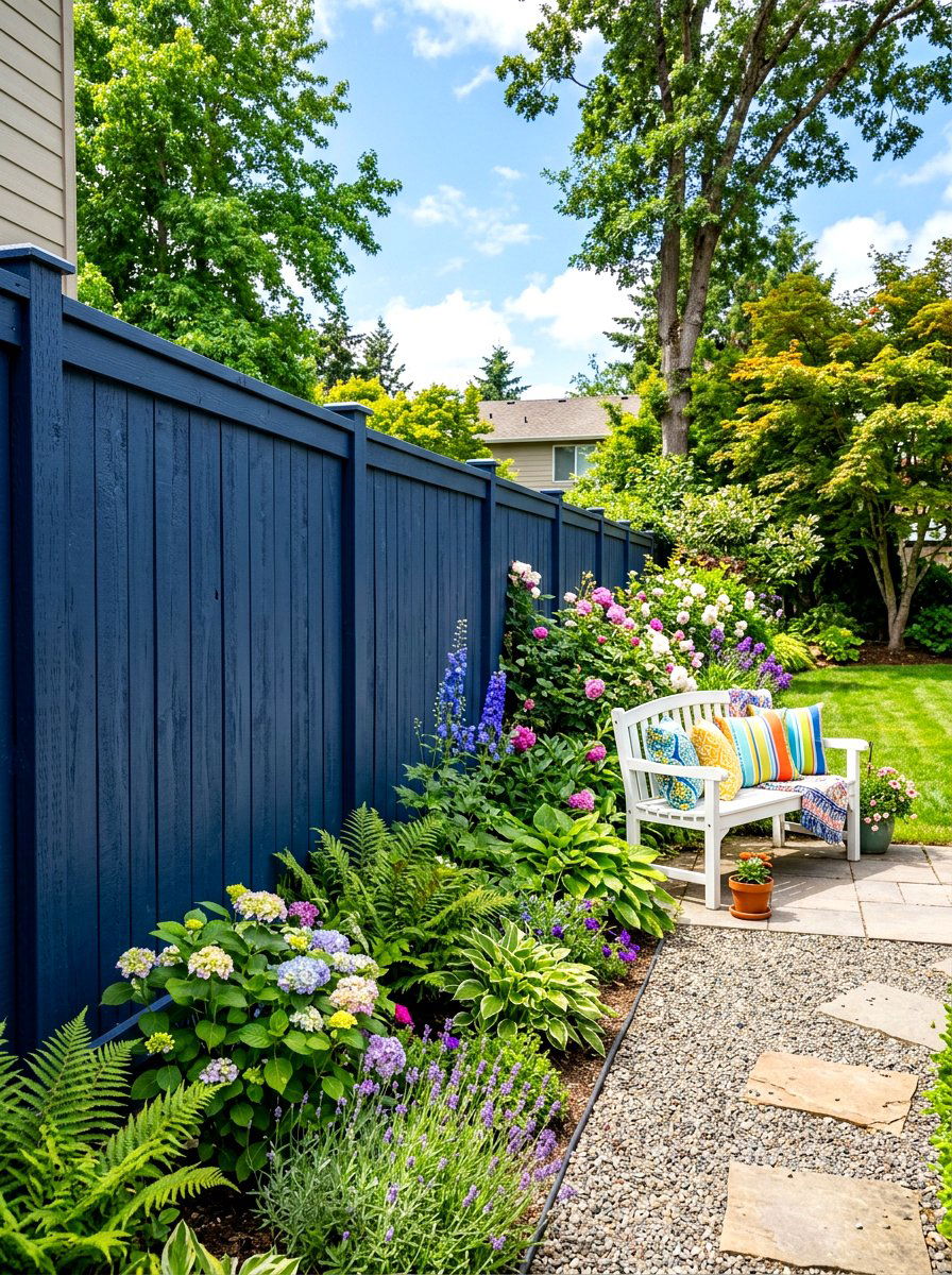 Painted Wood Fence - 30 side yard privacy ideas