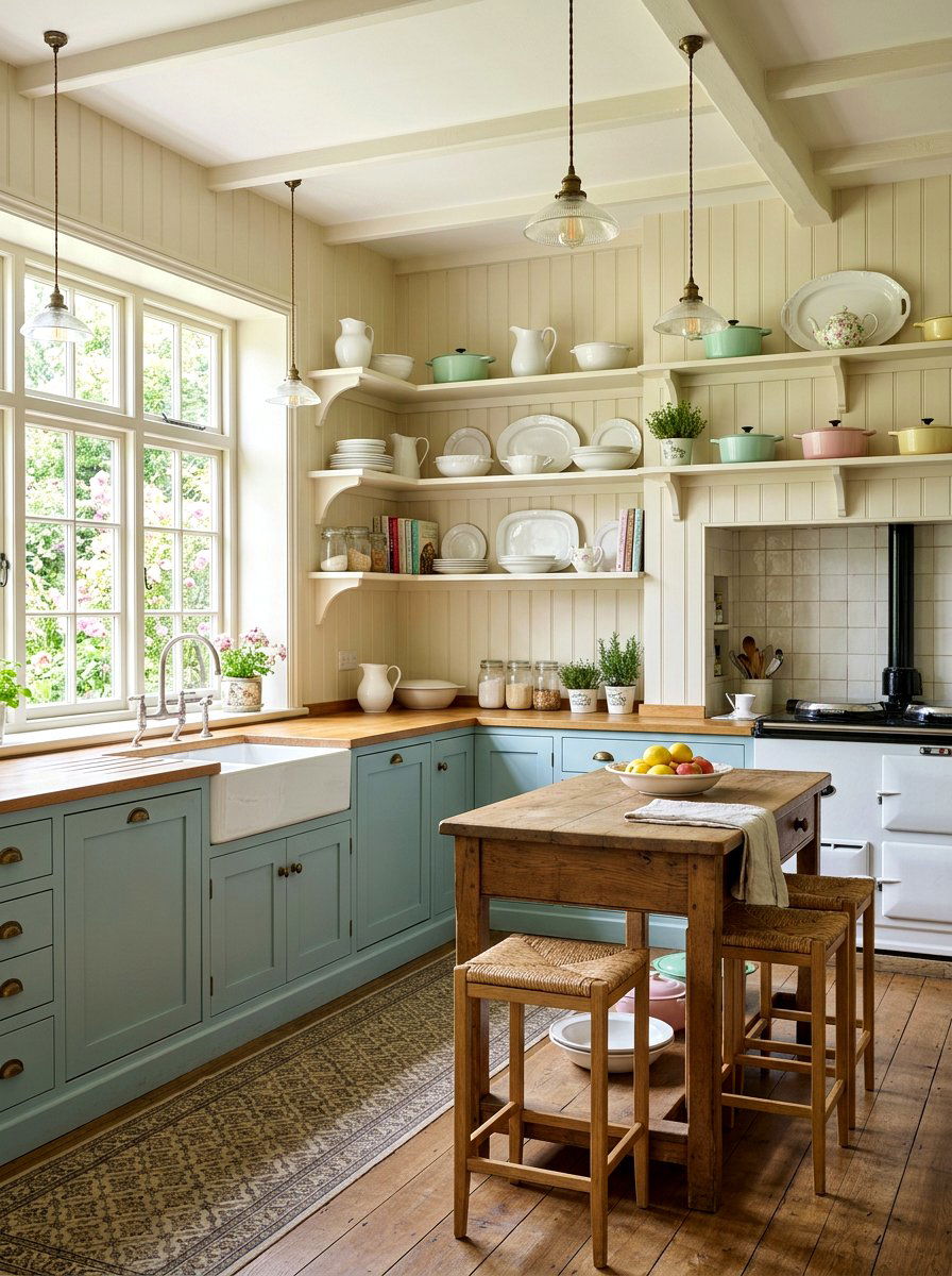 Painted Wood Shelves - 30 English country kitchen shelf ideas
