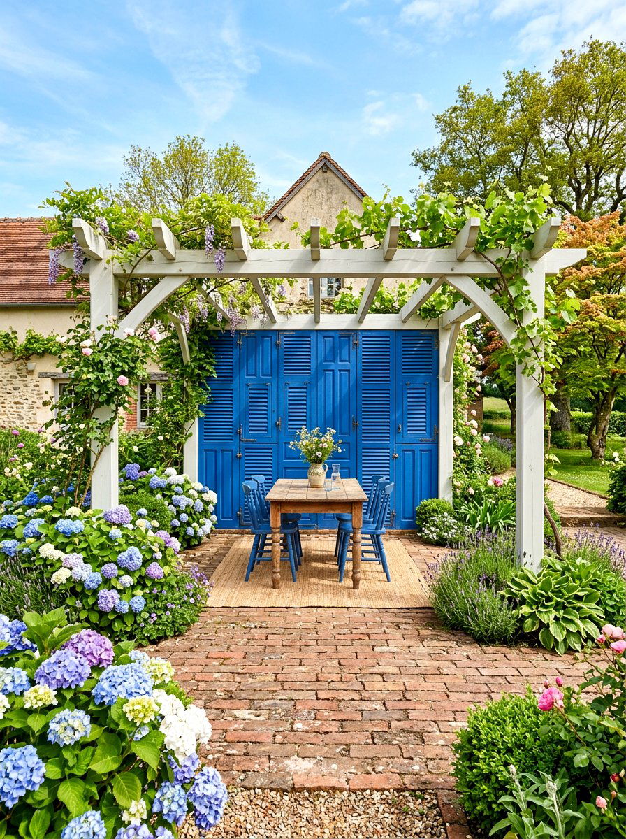 Painted Wood Shutter - 30 pergola privacy wall ideas