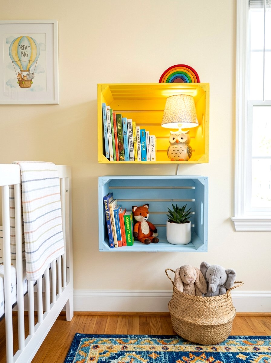 Painted Wooden Crate Shelf - 30 wall mounted nightstand ideas