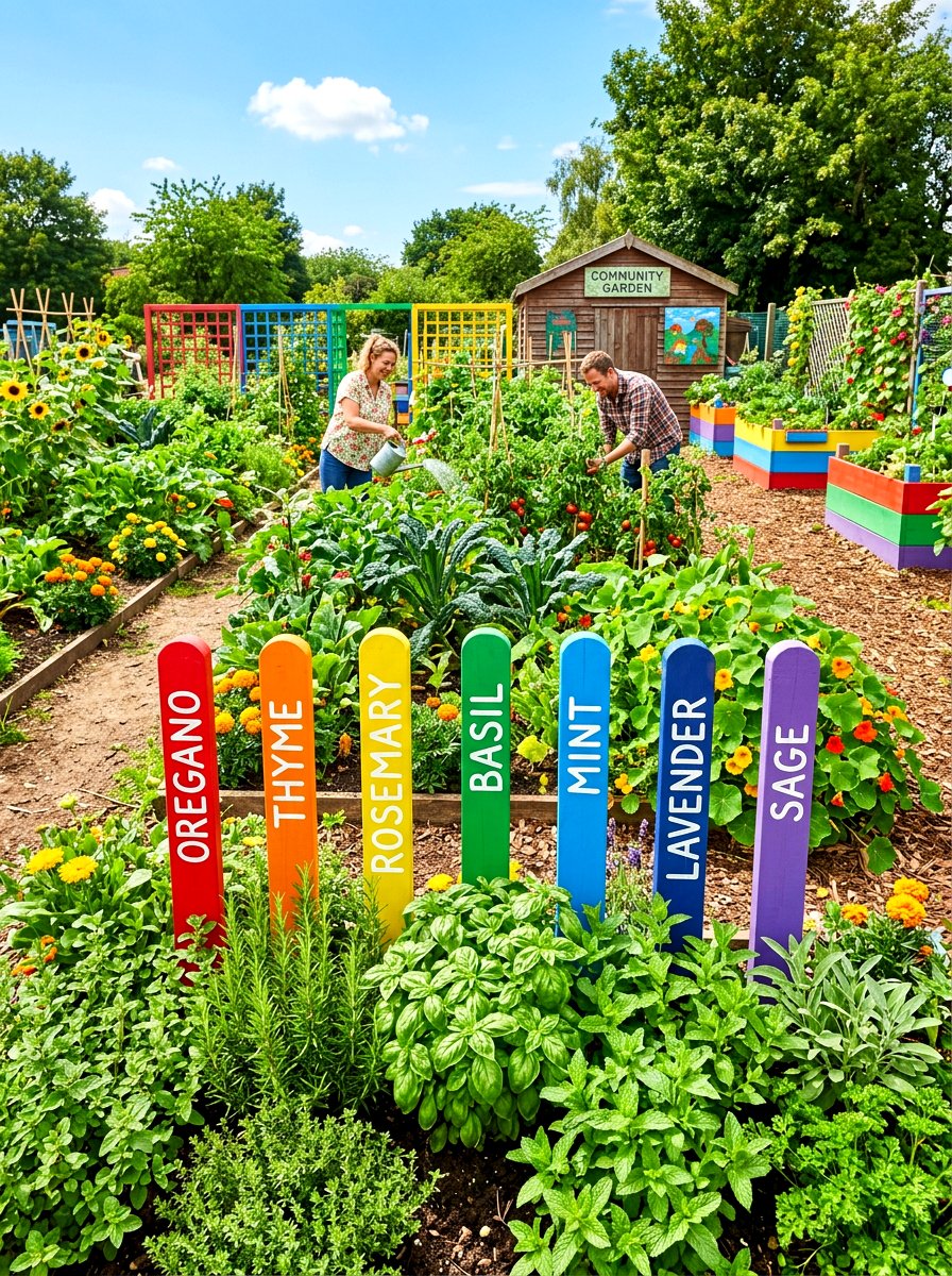 Painted Wooden Stake - 30 herb garden marker ideas
