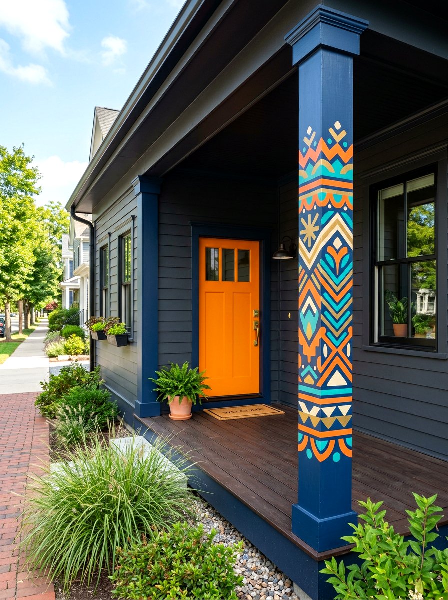 Painted accent porch column - 30 porch column ideas