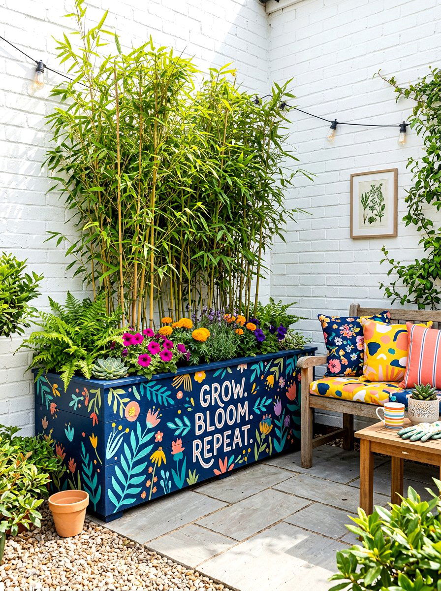 Painted bamboo planter box - 30 bamboo planter screen ideas