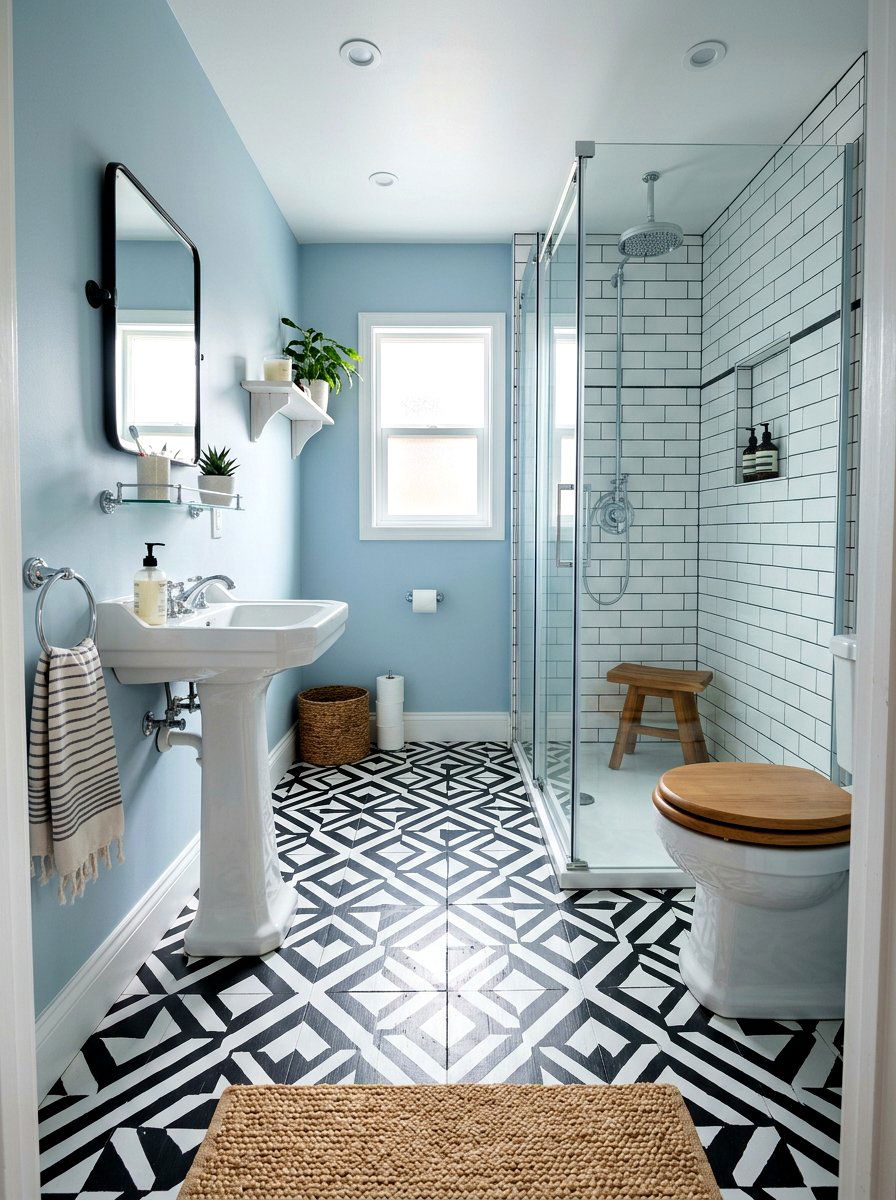 Painted bathroom floor - 30 painted floor ideas