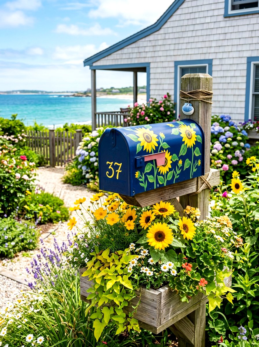Painted blue mailbox planter - 30 mailbox planter box ideas