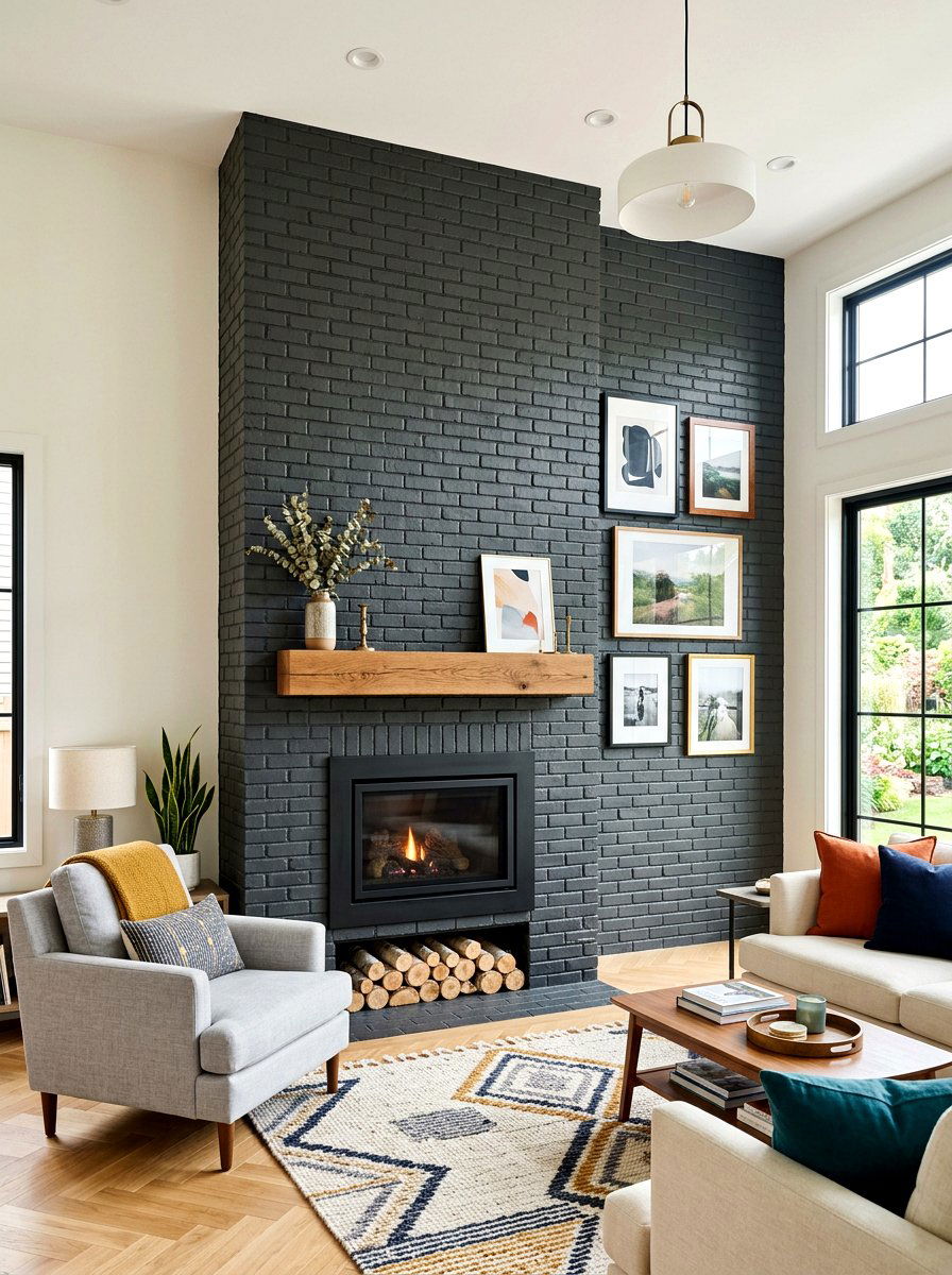 Painted brick fireplace - 30 living room fireplace ideas