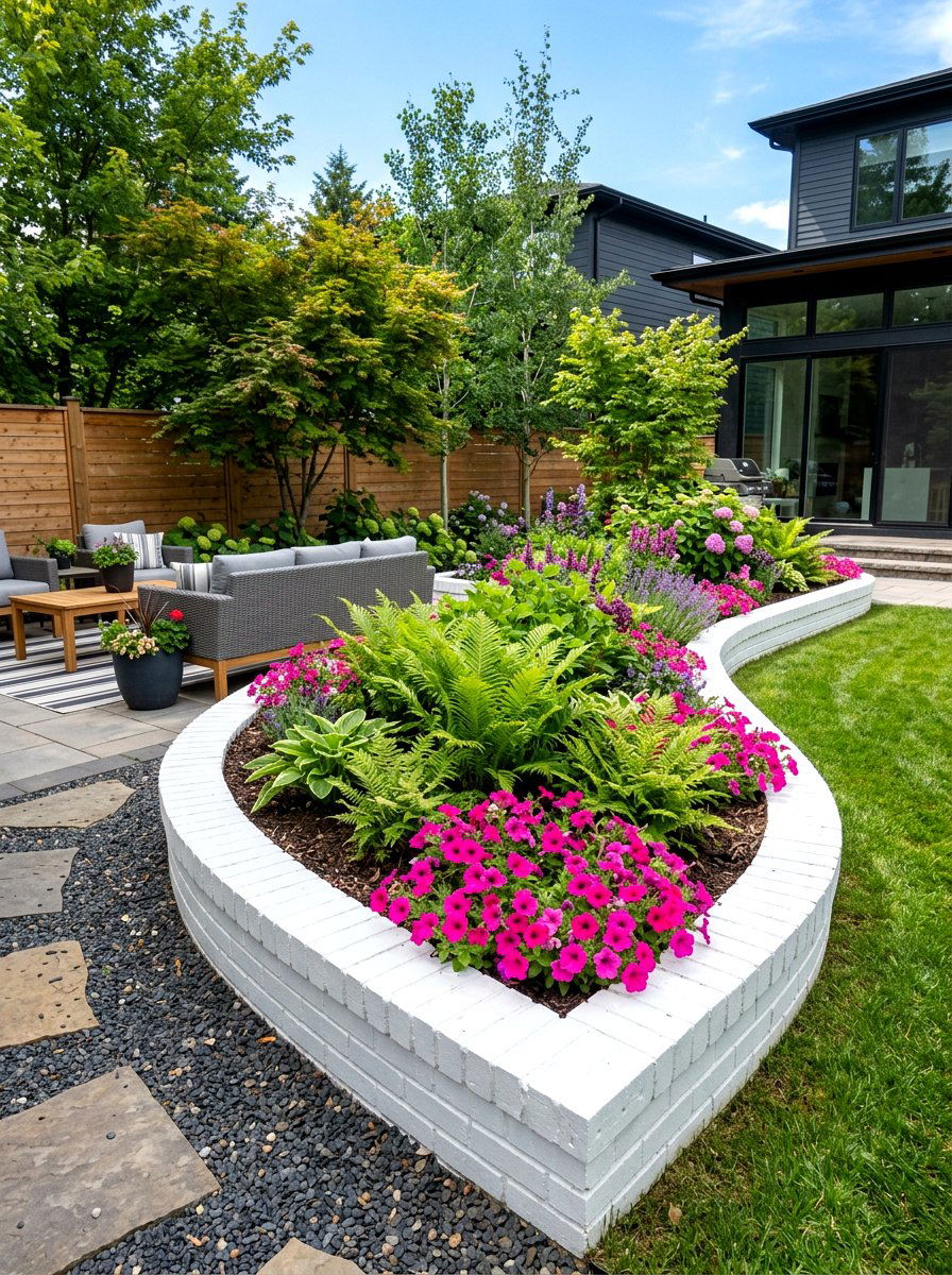 Painted brick garden bed - 30 brick raised bed ideas