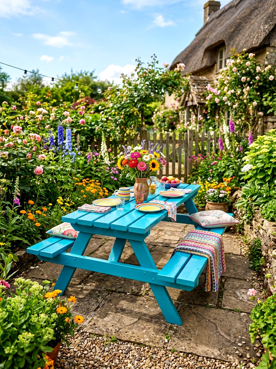 Painted colorful picnic table - 30 backyard picnic table ideas