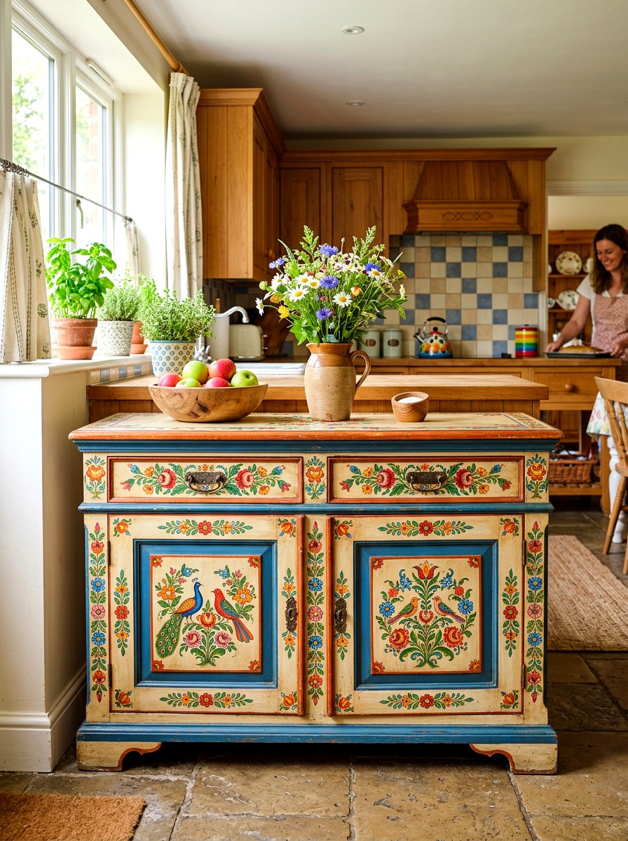 Painted floral folk art sideboard - 30 antique sideboard ideas