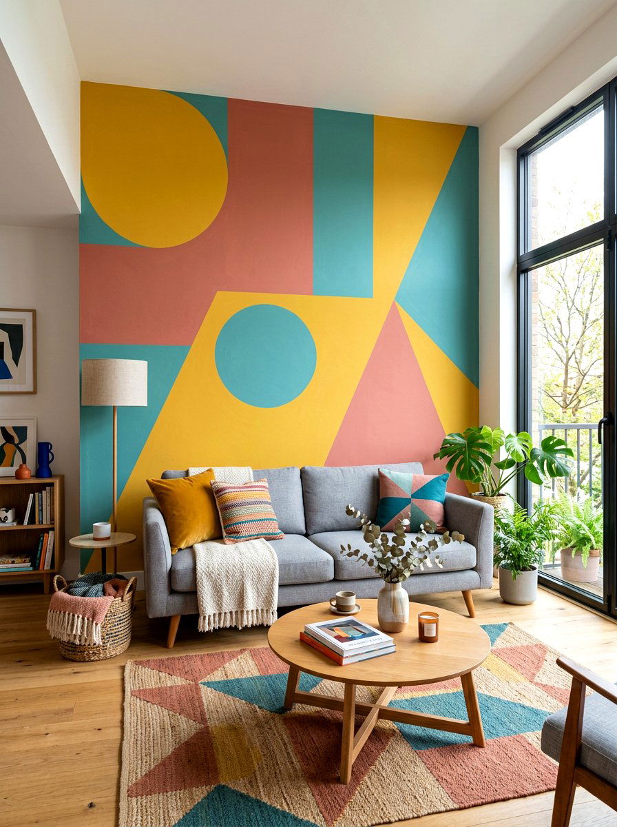 Painted geometric shapes - 30 living room wall decor ideas