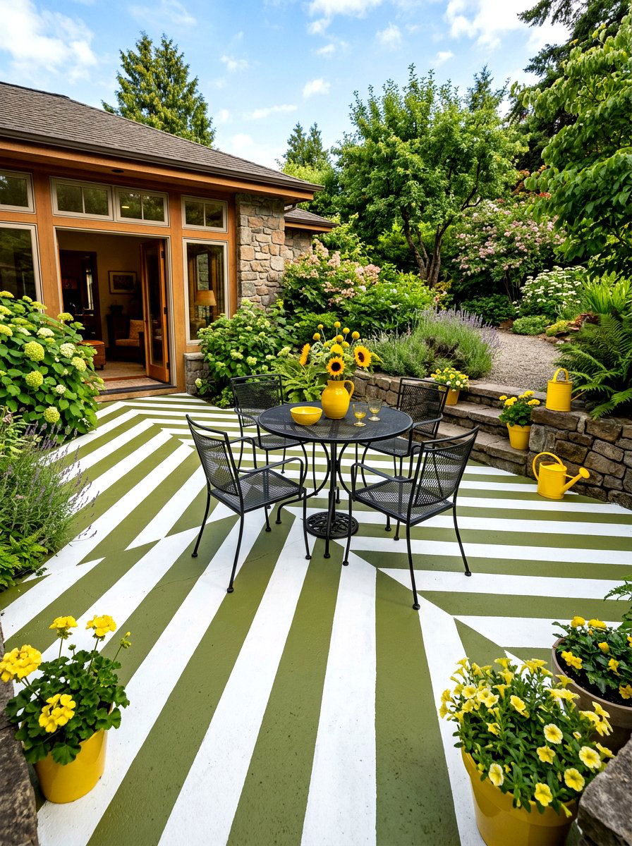 Painted green and white stripe patio floor - 30 green and white stripe patio ideas
