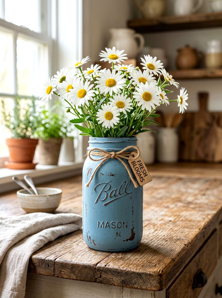 Painted mason jar - 30 shabby chic decor ideas