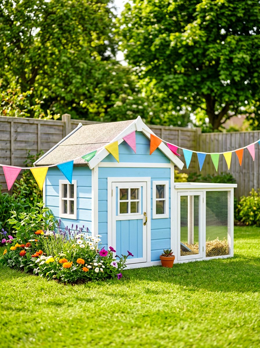 Painted pastel rabbit house - 30 rabbit hutch garden ideas