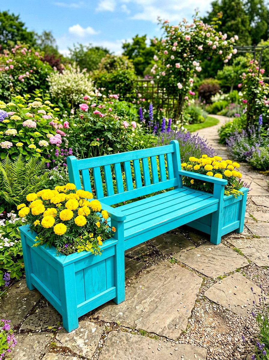 Painted planter bench - 30 patio bench with planter ideas