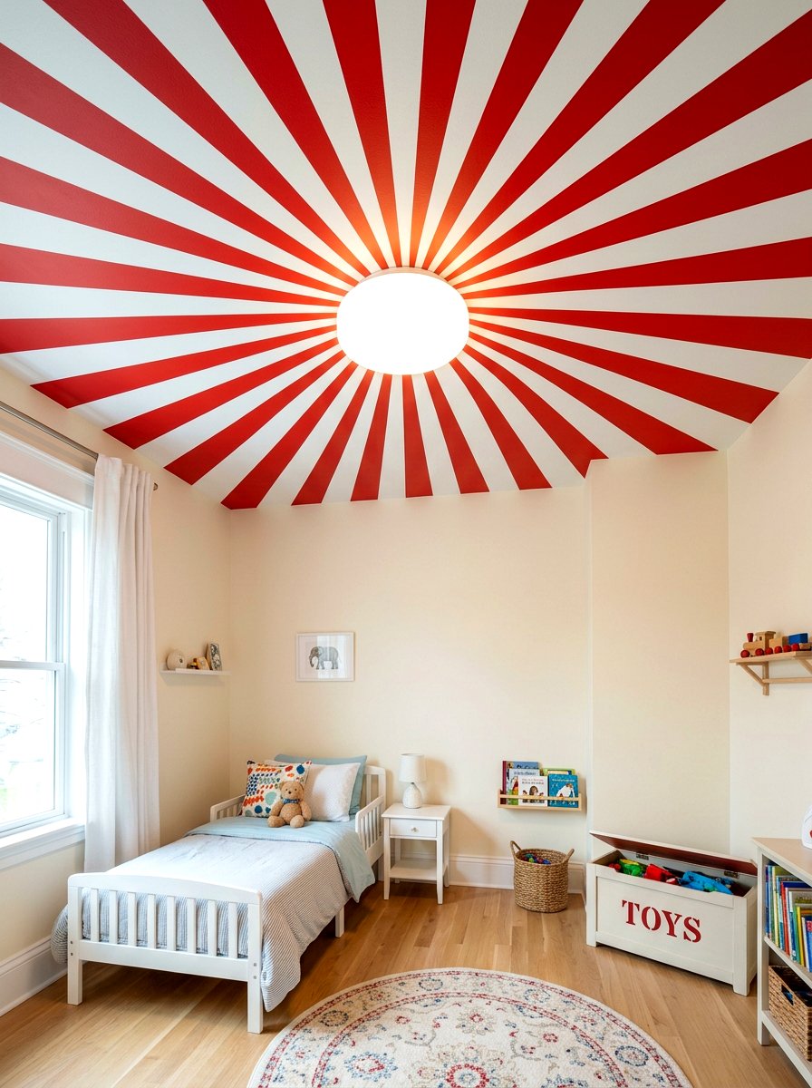 Painted stripe ceiling kids room - 30 circus stripe kids room ideas