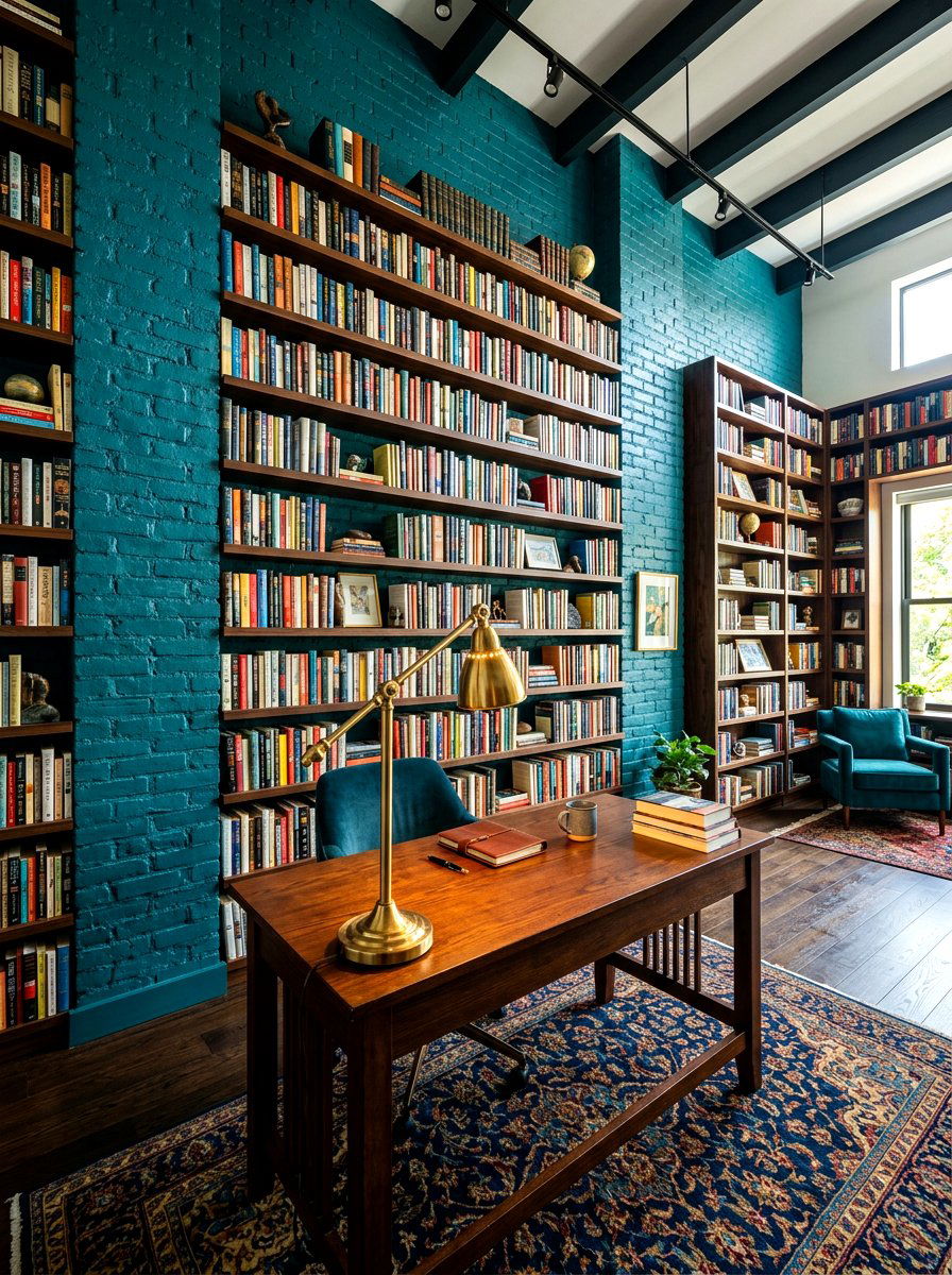 Painted teal brick wall - 30 brick accent wall ideas