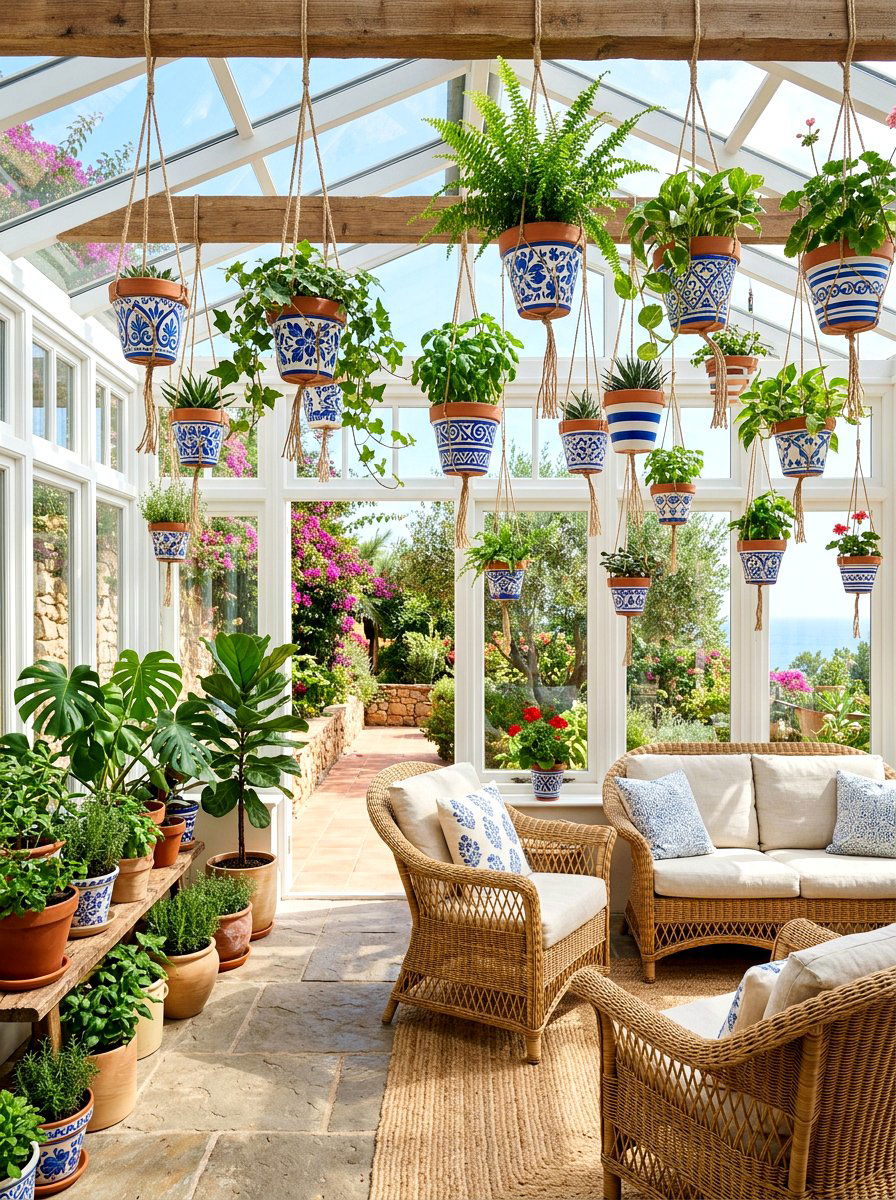 Painted terracotta pot - 30 hanging planter ideas